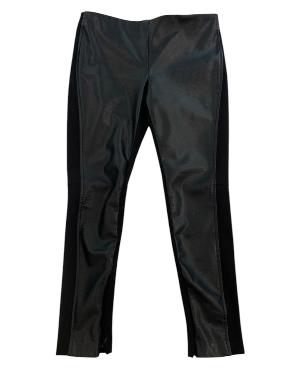 Flattering Ralph Lauren black trousers pants faux leather front jersey back 10